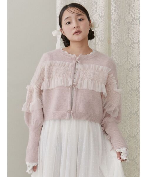 merry jenny（メリージェニー）の「シャーリングチュールニットカーディガン（カーディガン/ボレロ・レディース・ピンク/グレー/アイボリー・FREE）」の21枚目の写真