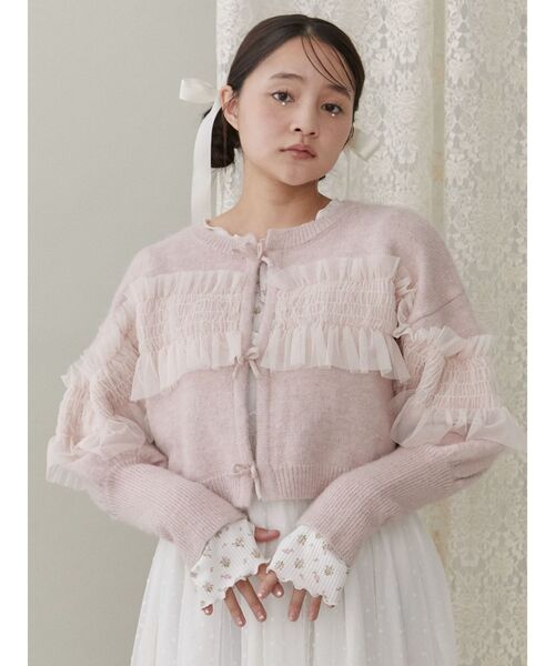 merry jenny（メリージェニー）の「シャーリングチュールニットカーディガン（カーディガン/ボレロ・レディース・ピンク/グレー/アイボリー・FREE）」の22枚目の写真
