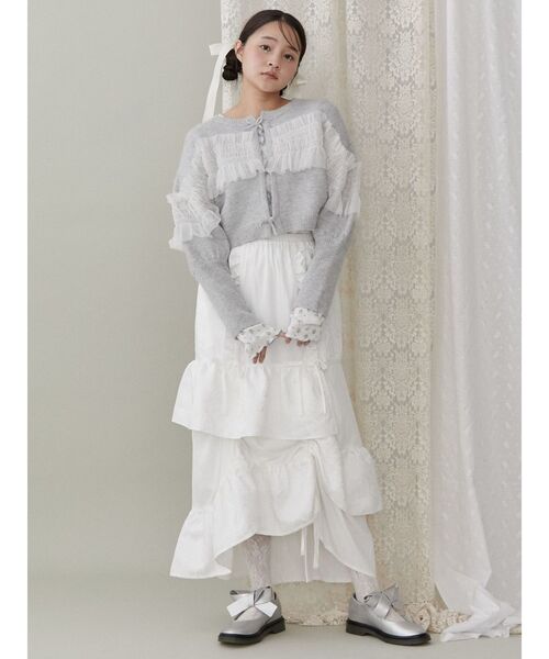 merry jenny（メリージェニー）の「シャーリングチュールニットカーディガン（カーディガン/ボレロ・レディース・ピンク/グレー/アイボリー・FREE）」の10枚目の写真