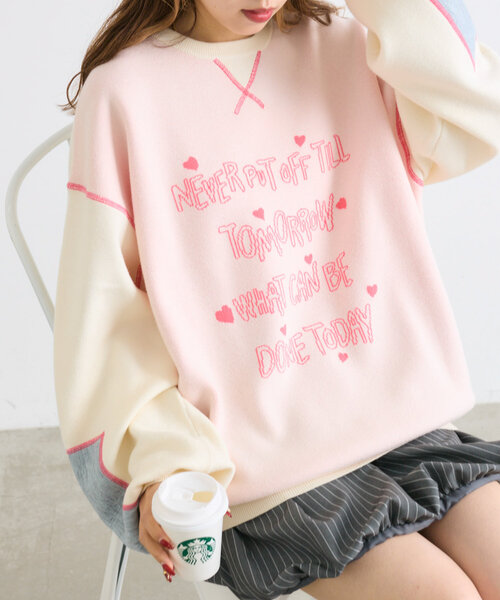 w closet(ダブルクローゼット)の「BIGスウェットライクプルオーバー(ニット/セーター・レディース・グレー/オフホワイト/ブルー・FREE)」の5枚目の写真