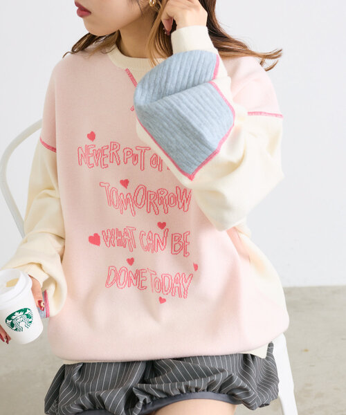 w closet(ダブルクローゼット)の「BIGスウェットライクプルオーバー(ニット/セーター・レディース・グレー/オフホワイト/ブルー・FREE)」の6枚目の写真