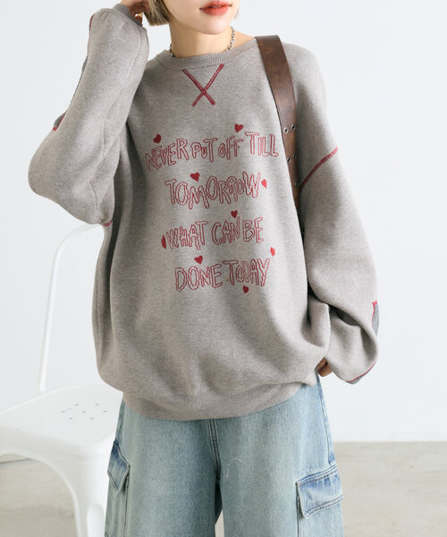 w closet(ダブルクローゼット)の「BIGスウェットライクプルオーバー(ニット/セーター・レディース・グレー/オフホワイト/ブルー・FREE)」の13枚目の写真