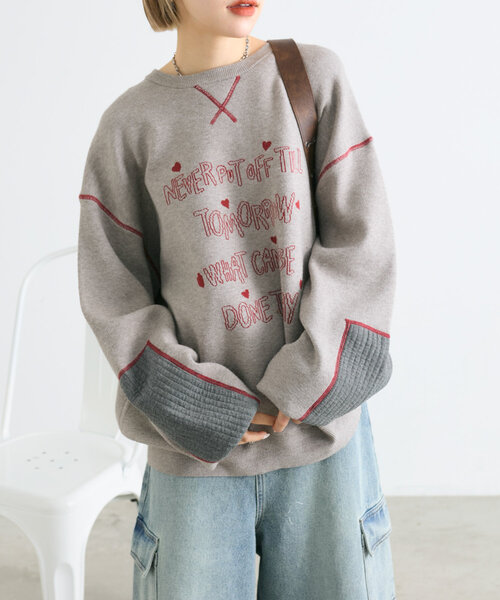 w closet(ダブルクローゼット)の「BIGスウェットライクプルオーバー(ニット/セーター・レディース・グレー/オフホワイト/ブルー・FREE)」の14枚目の写真