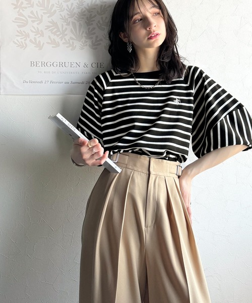 classicalelf(クラシカルエルフ)の「大人の上品シンプル。ワンポイント刺繍ランタンスリーブボーダートップス(Tシャツ/カットソー・レディース・ブラック系その他/ホワイト×ブラック・LARGE/MEDIUM/SMALL/X-LARGE)」の8枚目の写真