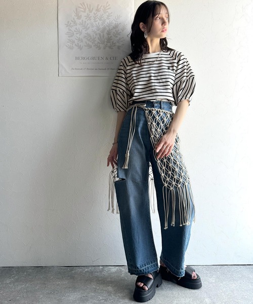 classicalelf(クラシカルエルフ)の「大人の上品シンプル。ワンポイント刺繍ランタンスリーブボーダートップス(Tシャツ/カットソー・レディース・ブラック系その他/ホワイト×ブラック・LARGE/MEDIUM/SMALL/X-LARGE)」の12枚目の写真