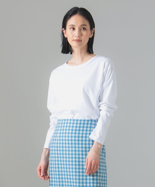 ATON（エイトン）の「【別注】ATON / DRY COTTON JERSEY ロングスリーブ Tシャツ（Tシャツ/カットソー・レディース・ホワイト/ブラック・ONE SIZE）」の6枚目の写真