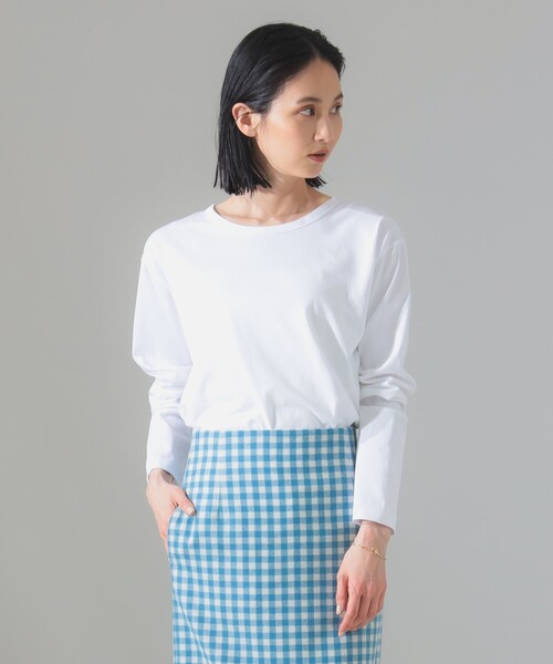 ATON（エイトン）の「【別注】ATON / DRY COTTON JERSEY ロングスリーブ Tシャツ（Tシャツ/カットソー・レディース・ホワイト/ブラック・ONE SIZE）」の7枚目の写真