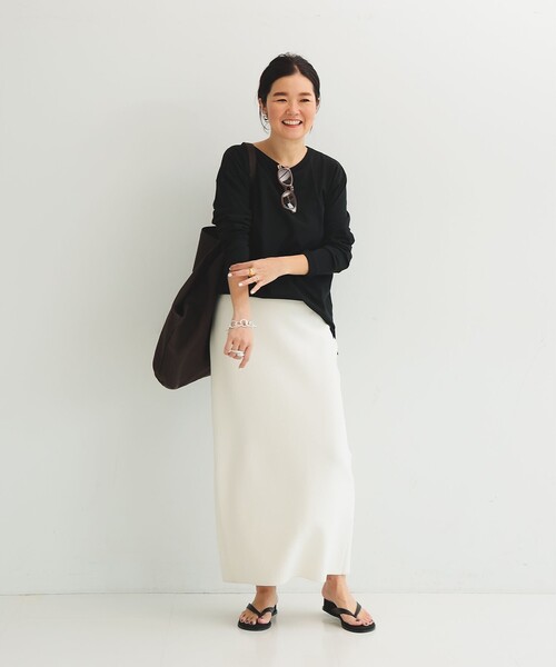 ATON（エイトン）の「【別注】ATON / DRY COTTON JERSEY ロングスリーブ Tシャツ（Tシャツ/カットソー・レディース・ホワイト/ブラック・ONE SIZE）」の10枚目の写真