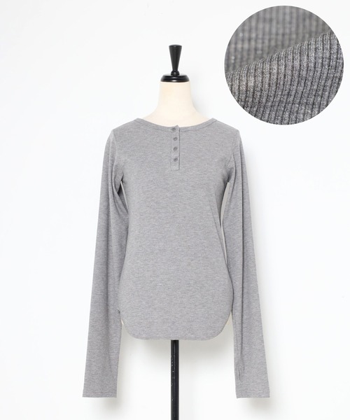 【セール】前後2WAYラメリブヘンリーネックプルオーバー(Tシャツ/カットソー)|Bonjour Sagan(ボンジュールサガン)