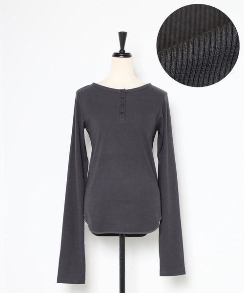 【セール】前後2WAYラメリブヘンリーネックプルオーバー(Tシャツ/カットソー)|Bonjour Sagan(ボンジュールサガン)