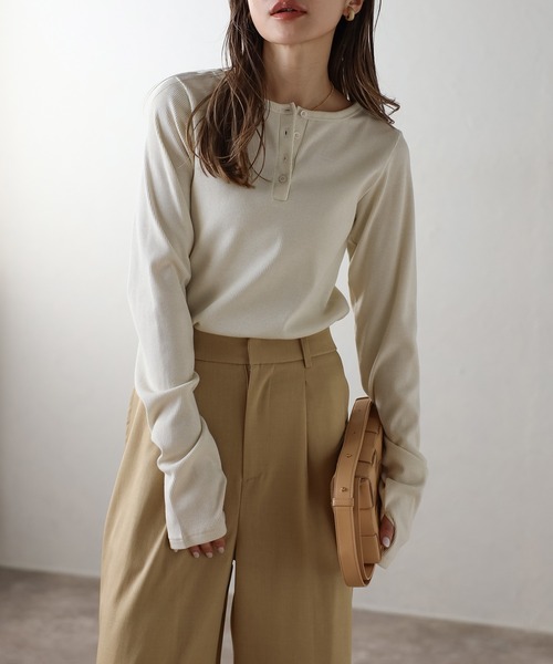 【セール】前後2WAYラメリブヘンリーネックプルオーバー(Tシャツ/カットソー)|Bonjour Sagan(ボンジュールサガン)