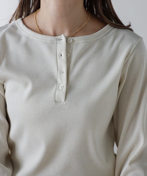 【セール】前後2WAYラメリブヘンリーネックプルオーバー(Tシャツ/カットソー)|Bonjour Sagan(ボンジュールサガン)