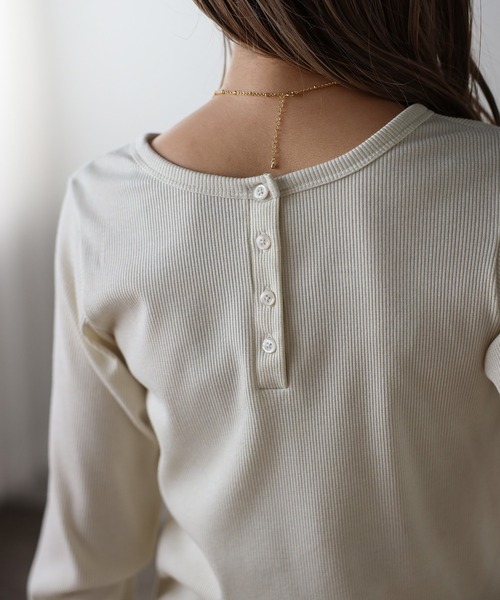 セール】前後2WAYラメリブヘンリーネックプルオーバー（Tシャツ