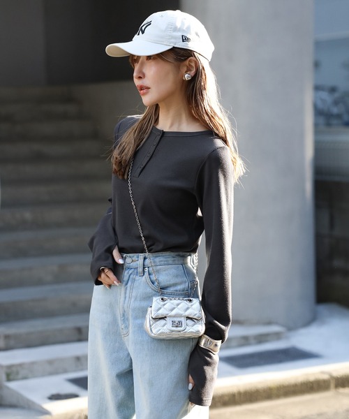 【セール】前後2WAYラメリブヘンリーネックプルオーバー(Tシャツ/カットソー)|Bonjour Sagan(ボンジュールサガン)