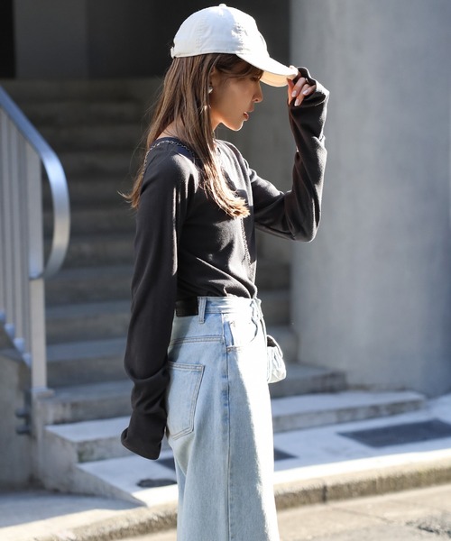 【セール】前後2WAYラメリブヘンリーネックプルオーバー(Tシャツ/カットソー)|Bonjour Sagan(ボンジュールサガン)