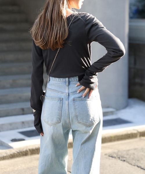 【セール】前後2WAYラメリブヘンリーネックプルオーバー(Tシャツ/カットソー)|Bonjour Sagan(ボンジュールサガン)