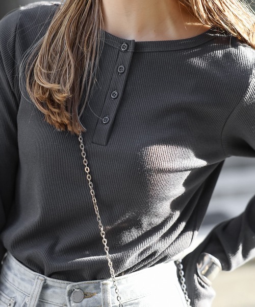 【セール】前後2WAYラメリブヘンリーネックプルオーバー(Tシャツ/カットソー)|Bonjour Sagan(ボンジュールサガン)