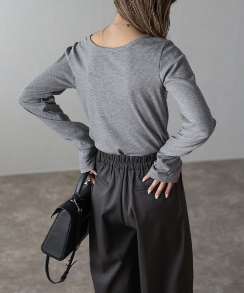 【セール】前後2WAYラメリブヘンリーネックプルオーバー(Tシャツ/カットソー)|Bonjour Sagan(ボンジュールサガン)