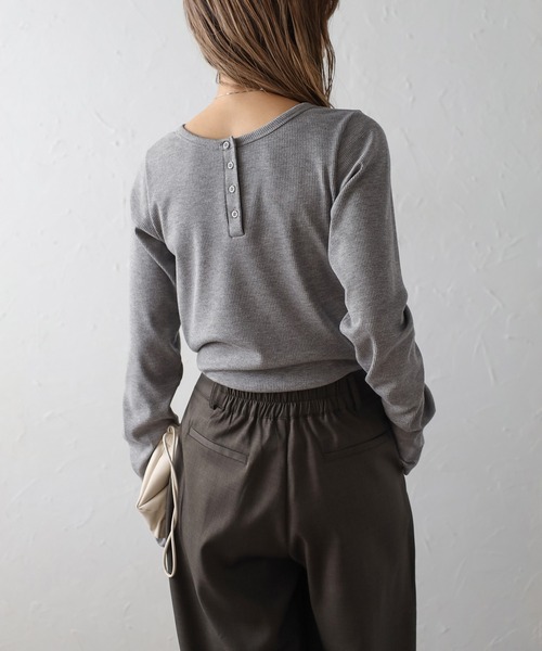 【セール】前後2WAYラメリブヘンリーネックプルオーバー(Tシャツ/カットソー)|Bonjour Sagan(ボンジュールサガン)