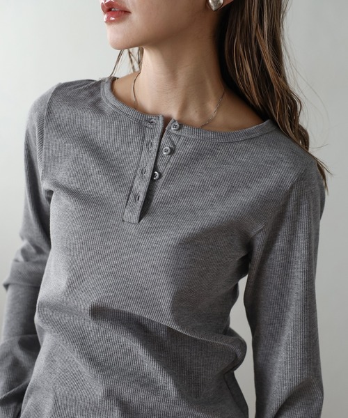 【セール】前後2WAYラメリブヘンリーネックプルオーバー(Tシャツ/カットソー)|Bonjour Sagan(ボンジュールサガン)