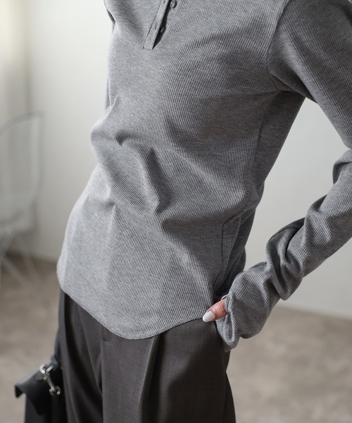 【セール】前後2WAYラメリブヘンリーネックプルオーバー(Tシャツ/カットソー)|Bonjour Sagan(ボンジュールサガン)