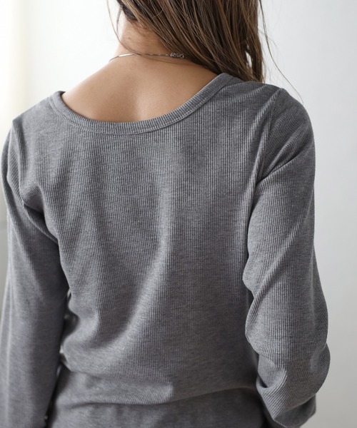 セール】前後2WAYラメリブヘンリーネックプルオーバー（Tシャツ