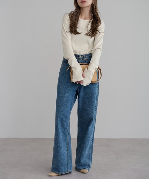 【セール】前後2WAYラメリブヘンリーネックプルオーバー(Tシャツ/カットソー)|Bonjour Sagan(ボンジュールサガン)