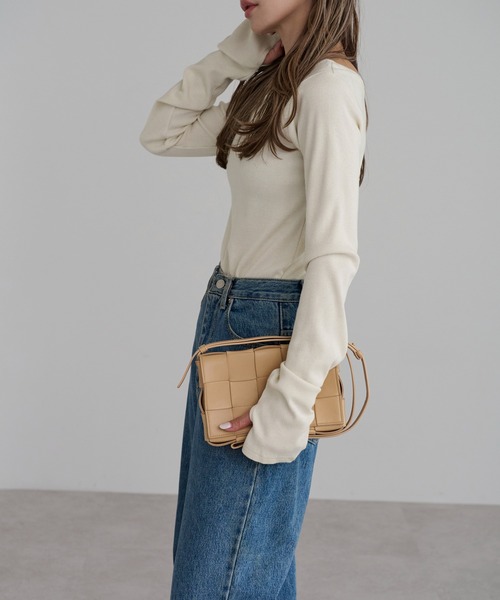 【セール】前後2WAYラメリブヘンリーネックプルオーバー(Tシャツ/カットソー)|Bonjour Sagan(ボンジュールサガン)