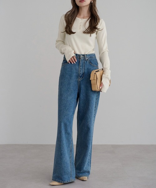 セール】前後2WAYラメリブヘンリーネックプルオーバー（Tシャツ