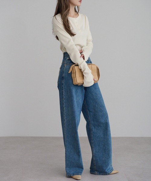 【セール】前後2WAYラメリブヘンリーネックプルオーバー(Tシャツ/カットソー)|Bonjour Sagan(ボンジュールサガン)