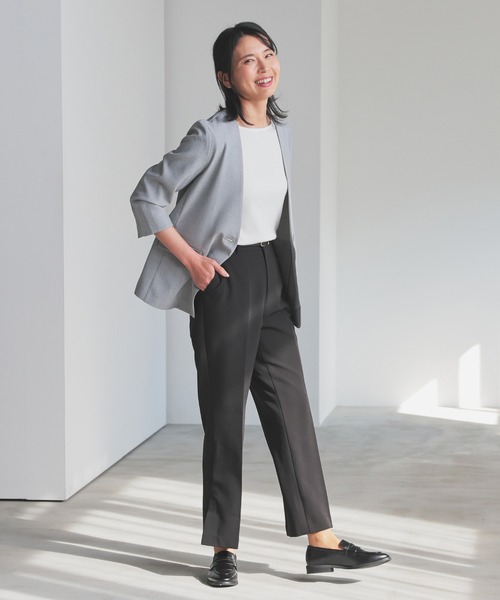 GLACIER lusso(グラシアルッソ)の「【ウォッシャブル・イージーケア】サイドスリットパンツ(スラックス・レディース・ブラック/ブルーグリーン/ネイビー/ベージュ・L/LL/M/S)」の18枚目の写真