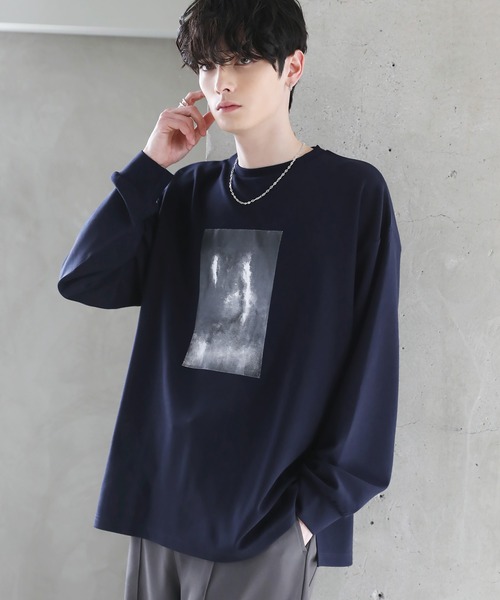 グラフィックプリント梨地ロングスリーブTシャツ（Tシャツ