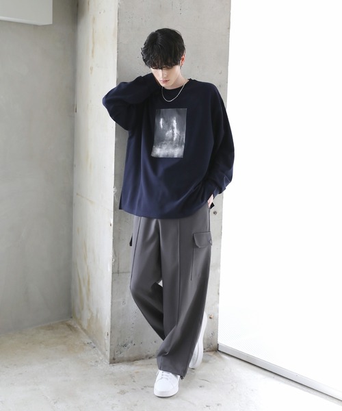 グラフィックプリント梨地ロングスリーブTシャツ（Tシャツ