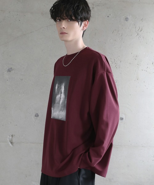 グラフィックプリント梨地ロングスリーブTシャツ（Tシャツ