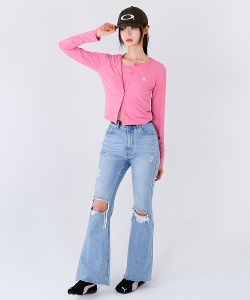 muahmuah（ムーアムーア）の「A'GEM/9 × .kom 『muah muah/ムーアムーア』 SLIM FIT LOGO CARDIGAN/スリムフィット ロゴ カーディガン（カーディガン/ボレロ・レディース・ホワイト/ブラック/グレー/ピンク・FREE）」の13枚目の写真