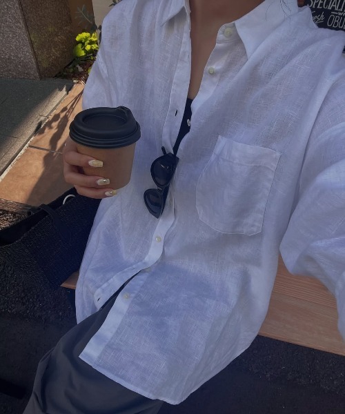 BABYLONE（バビロン）の「リネンシャツ（シャツ/ブラウス・レディース・ダークブルー/ストライプ/ピンク/ホワイト・フリー）」の10枚目の写真