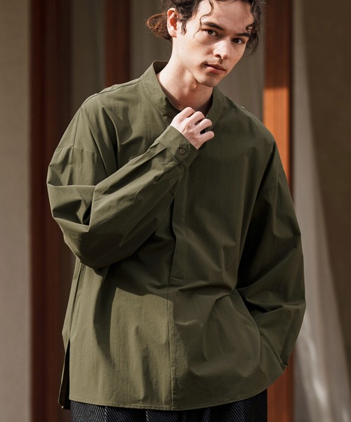 ms5991-バンドカラー比翼プルオーバーシャツ（シャツ/ブラウス