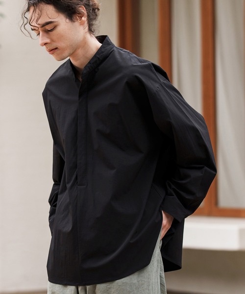 ms5991-バンドカラー比翼プルオーバーシャツ（シャツ/ブラウス