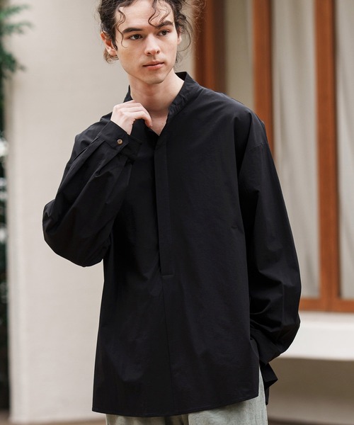 ms5991-バンドカラー比翼プルオーバーシャツ（シャツ/ブラウス