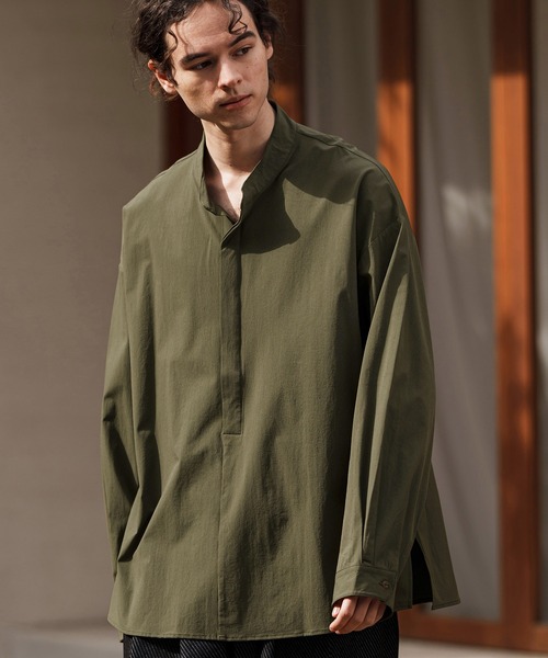 ms5991-バンドカラー比翼プルオーバーシャツ（シャツ/ブラウス