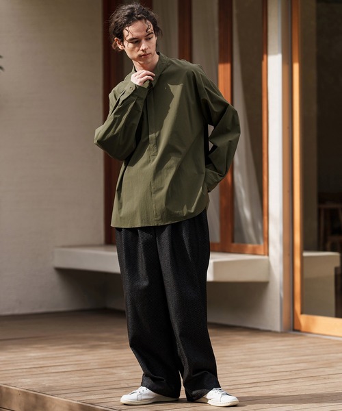 ms5991-バンドカラー比翼プルオーバーシャツ（シャツ/ブラウス