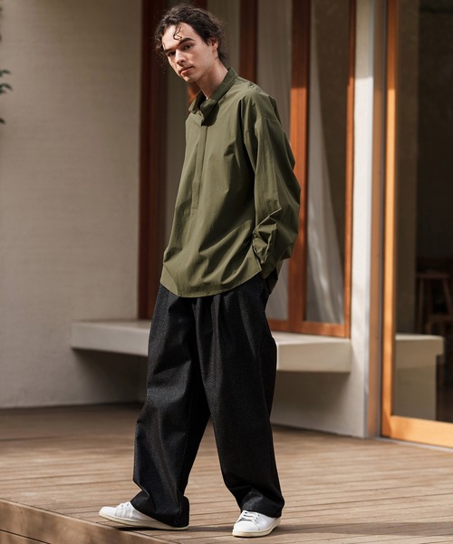 ms5991-バンドカラー比翼プルオーバーシャツ（シャツ/ブラウス