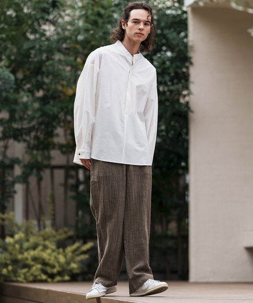 ms5991-バンドカラー比翼プルオーバーシャツ（シャツ/ブラウス