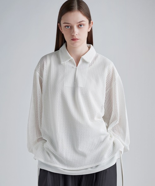SOCCE(ソーシー)の「シアーレーススキッパーシャツ(シャツ/ブラウス・メンズ・ブラック/ネイビー/ホワイト・S/M/L/XL)」の2枚目の写真