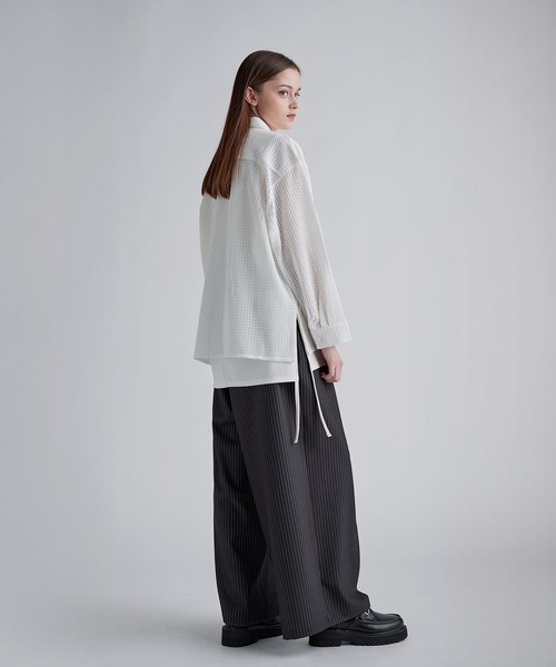 【美品】&amp;byP&amp;D スキッパーシャツ ブラウス シアー 長袖 麻調シアースキッパーブラウス(F SAX): トップス｜PMbox P&M OFFICIAL