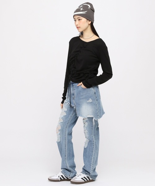3.3 Field Trip (3.3フィールドトリップ)の「3.3 Field Trip/レースギャザープルオーバー(Tシャツ/カットソー・レディース・ブラック/アイボリー・FREE)」の4枚目の写真