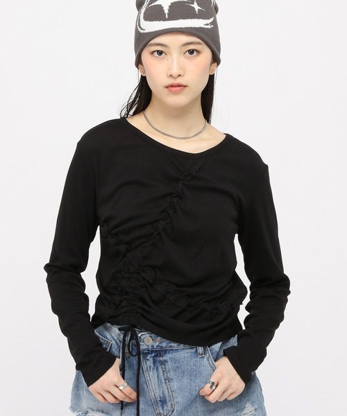 3.3 Field Trip (3.3フィールドトリップ)の「3.3 Field Trip/レースギャザープルオーバー(Tシャツ/カットソー・レディース・ブラック/アイボリー・FREE)」の6枚目の写真
