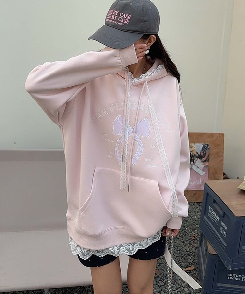 aimoha（アイモハ）の「リボンプリントパーカー（パーカー・レディース・ライトグレー/ピンク/ライトベージュ/ブルー/グレー・FREE）」の20枚目の写真