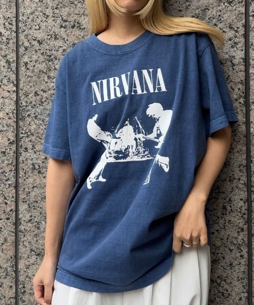 GOOD ROCK SPEED(グッドロックスピード)の「【GOOD ROCK SPEED】NIRVANA プリント / 半袖Tシャツ(Tシャツ/カットソー・レディース・ネイビー・フリー)」の1枚目の写真