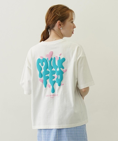 MILKFED.(ミルクフェド)の「MELT LOGO WIDE S/S TEE(Tシャツ/カットソー・レディース・ホワイト/ライトパープル/ブラック・L/M)」の1枚目の写真
